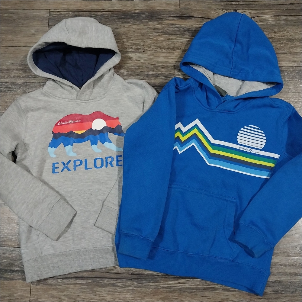 Eddie Bauer Sweatshirt Hoodie Sz 5 Boys Blue Gray Patagonia Style Pull Over Top